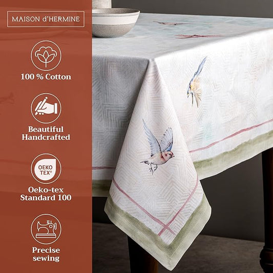 Maison d' Hermine Table Cloth Rectangle Table 100% Cotton 54 x 72 Inches Tablecloth Reusable Decorative for Dining Room Farmhouse Home Valentines Day Decorations Spring Summer - Flying Birds