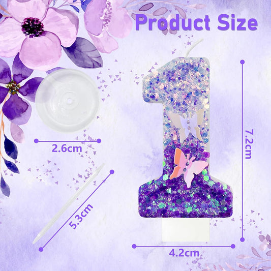 1Th Birthday Candle for Cake,Butterfly Cake Toppers,Butterfly Birthday Decorations,Purple Birthday Candles,for Birthdays,Theme Parties, Celebration, Anniversary