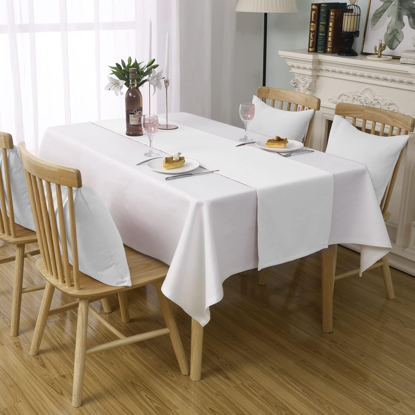 DUALIFE White Table Runner Table Runner 14x108 inch Solid Color Thick Polyester Decorative Cloth Handcrafted for Wedding Valentine's Day Birthday Shower Party 1 Piece