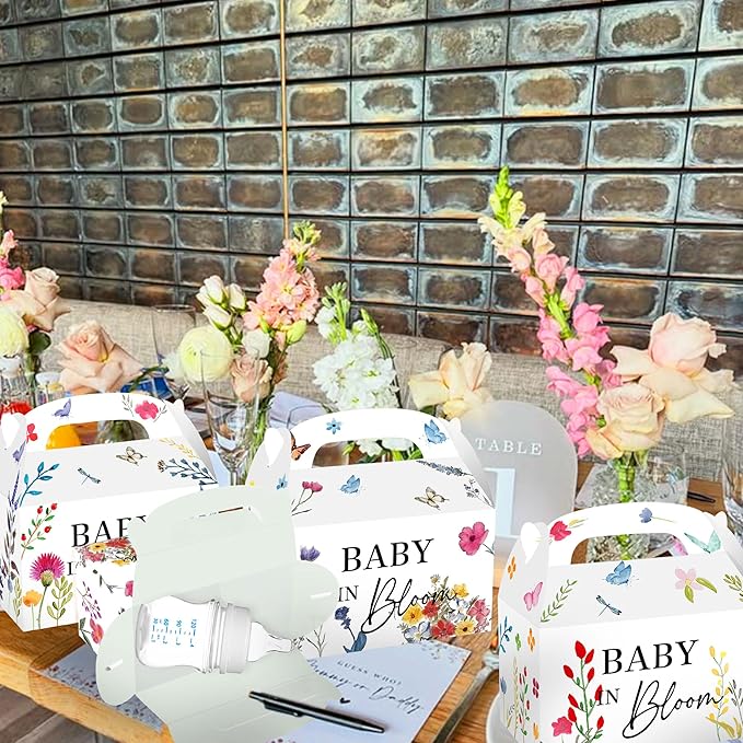 BACH AND BOUJEE 12Pcs Baby in Bloom Goodie Boxes Wildflower Baby Shower Party Favors Gift Bags Candy Box Floral Baby in Bloom Baby Shower Decorations Gender Reveal Party Supplies