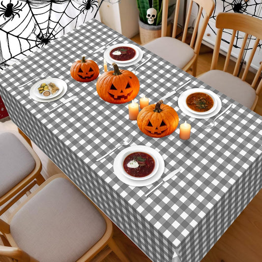 Childom 3 Pack Gray and White Checkered Tablecloths 54"x108" Disposable Plastic Table Cloths Buffalo Plaid Tablecloths for Home,Halloween,Picnic Table Covers for Pizza Party,Race Car Birthday Decors