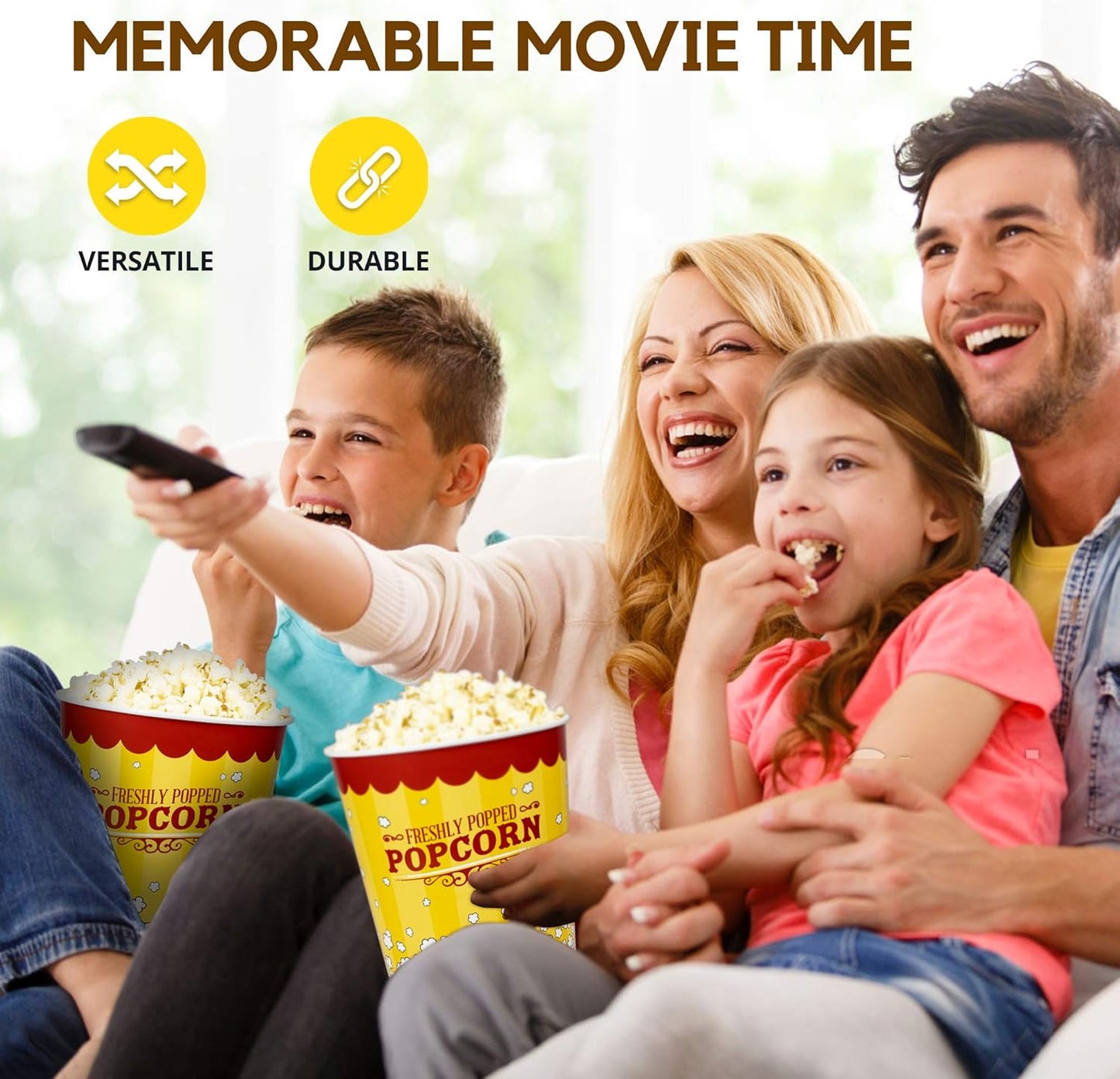 Fit Meal Prep 150 Pack Large Popcorn Buckets Disposable, 130 Oz Yellow and Red Paper Popcorn Containers Tubs for Home and Theater Movie Night