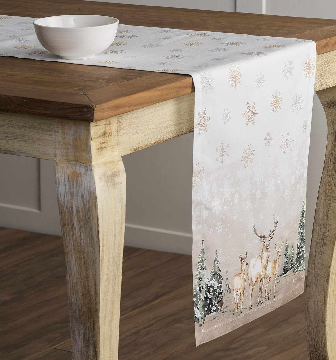 Maison d' Hermine Table Runner 100% Cotton Single Layer Table Runners 90 inches Long for Thanksgiving Christmas Decorations Home Kitchen Dining Party Wedding (Deer in The Woods, 14.5" x 90")