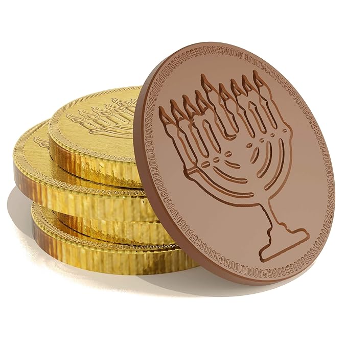 The Dreidel Company Chocolate Candy Milk 50 Chocolate Coins, Hanukkah Gelt, Gold Coins, Made with Belgian Chocolate, Gluten Free, Non GMO, Nut-Free, Kosher Certified