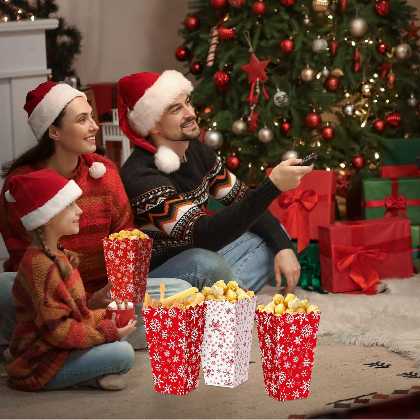 Tenceur 100 Pcs Christmas Snowflake Boxes Red Gingerbread Snowflake Boxes Christmas Paper Snow House Buckets Snack Containers Holiday Case for Xmas Party Gingerbread House Party Favors Supplies