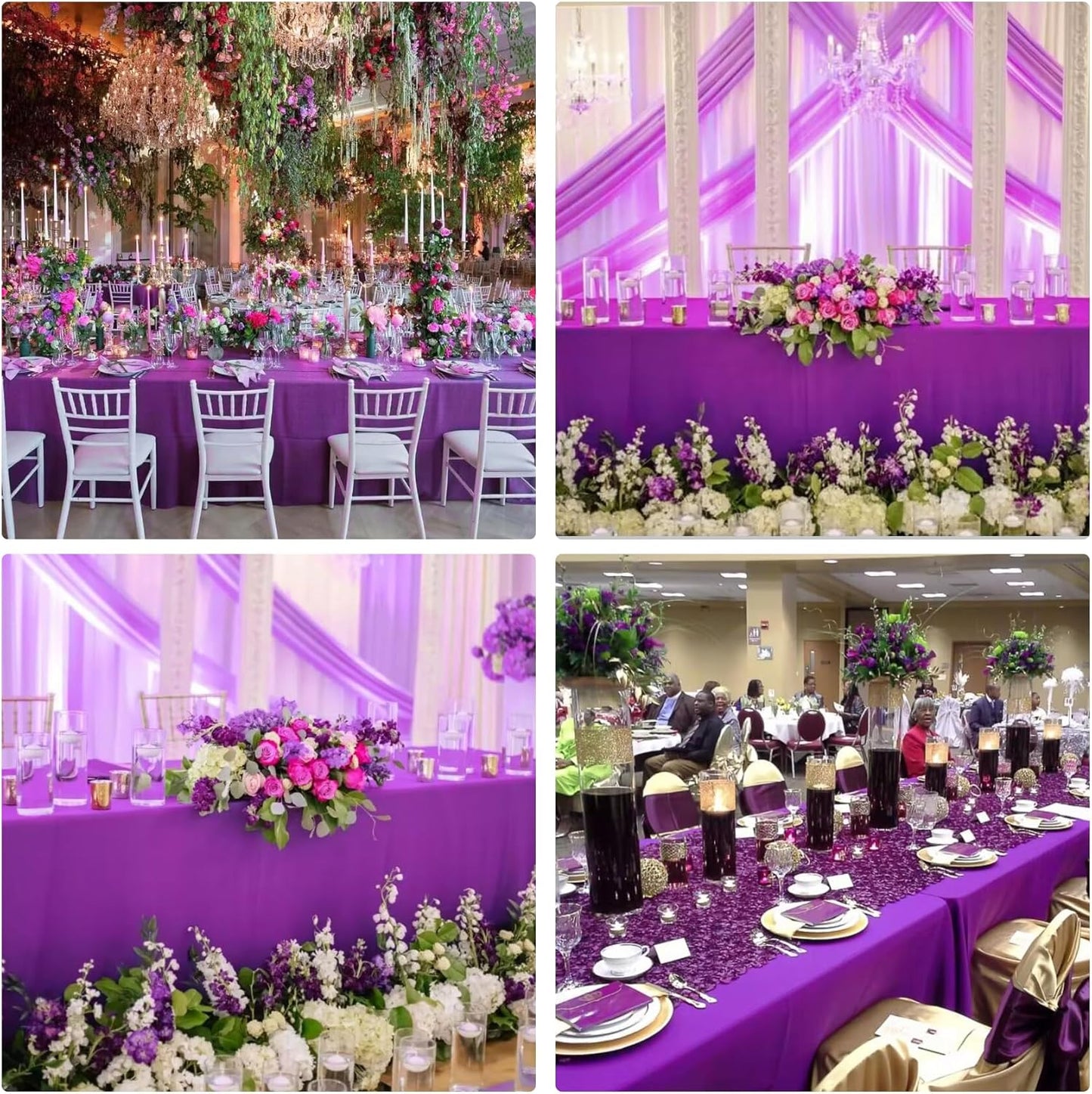 4 Pack Rectangle Tablecloth 90x132Inch Purple Rectangle Tables Washable Polyester Table Cover for Wedding Dining Table Buffet Parties Banquet Decoration(Purple)