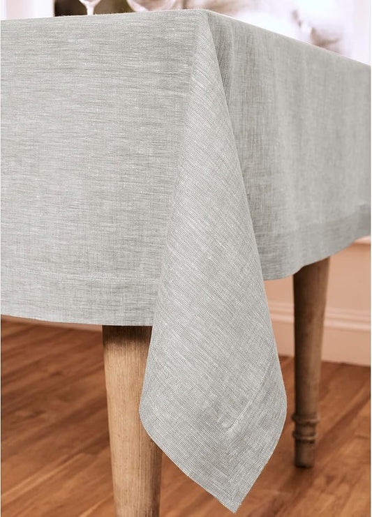 Solino Home Linen Tablecloth 60 x 108 Inch - 100% Pure Linen Oyster Grey Table Cloth for Rectangular Tables - Athena, Machine Washable Cloth Tablecloth for Spring, Easter