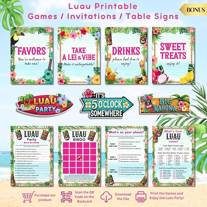 180 pc Premium Luau Party Decorations Set – Hawaiian Birthday Party Decor with Balloons, Backdrop, Table Skirt, Toppers & More – Tropical Aloha Themed Supplies for Indoor & Outdoor Celebrations