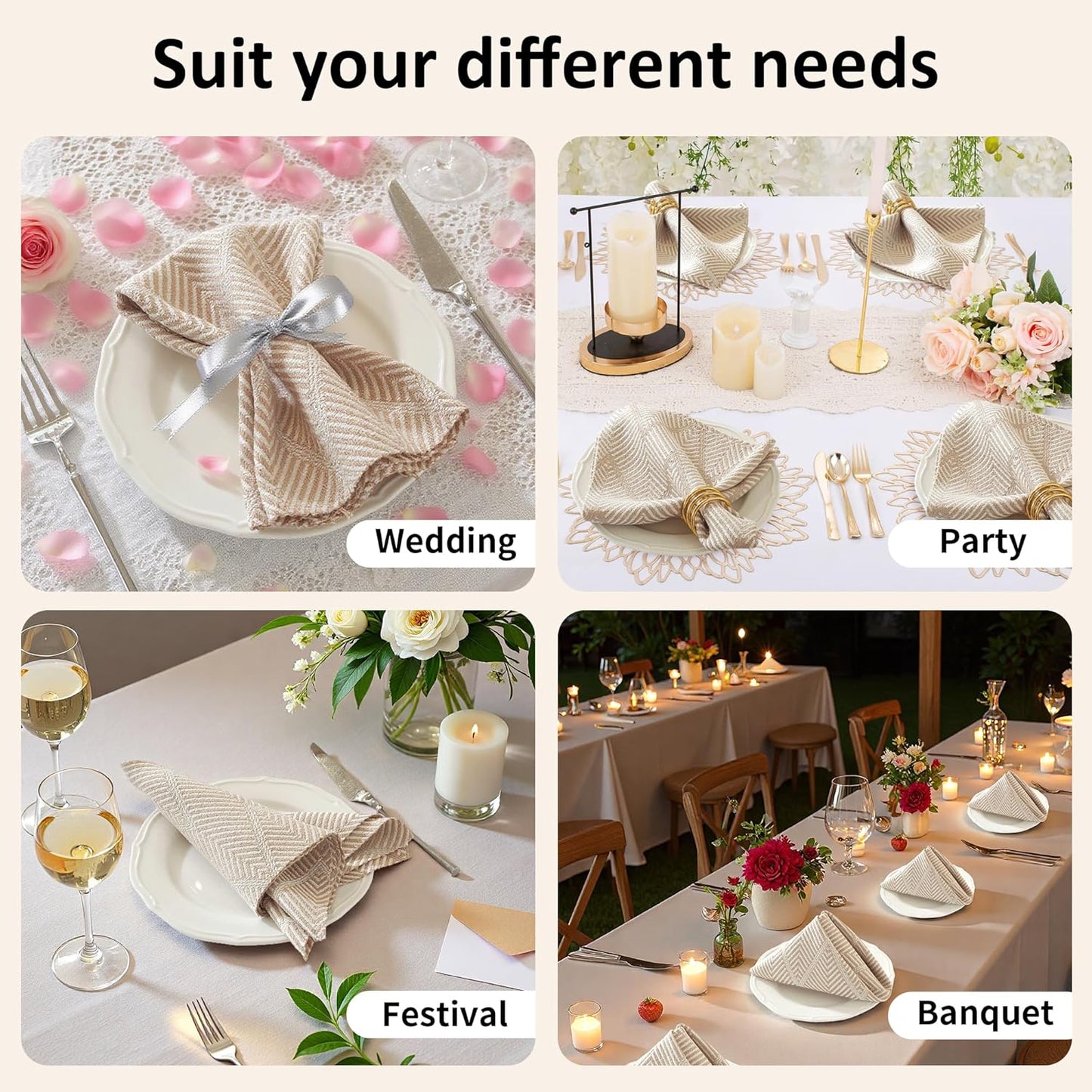 Cloth Napkins Set of 24 Reusable Bohemian,UWWGKK 17x17 Inch Napkins Cloth Washable for Dinner, Restaurant,Wedding,Hotel