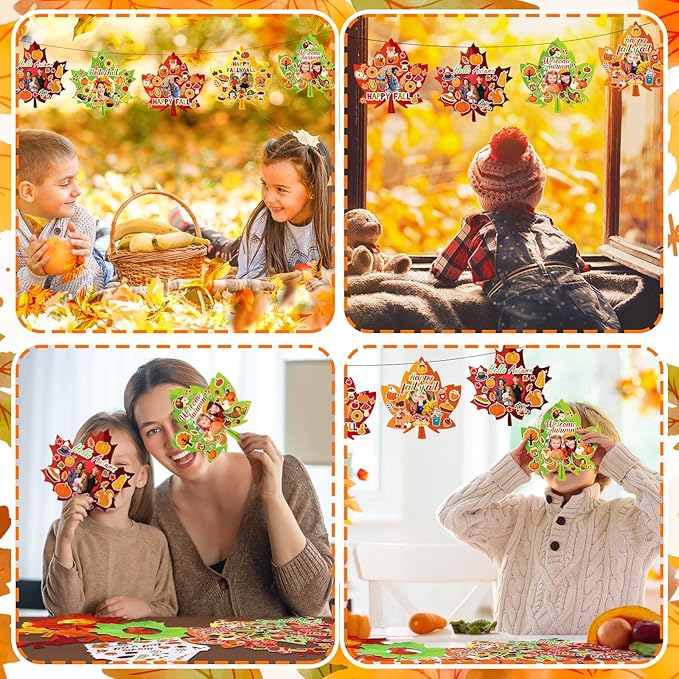Jetec 48 Packs Thanksgiving Fall Picture Frame Craft Kits Maple Leaf Shape DIY Photo Frame with Stickers Make Your Own Picture Craft for Autumn Home Classroom Decor