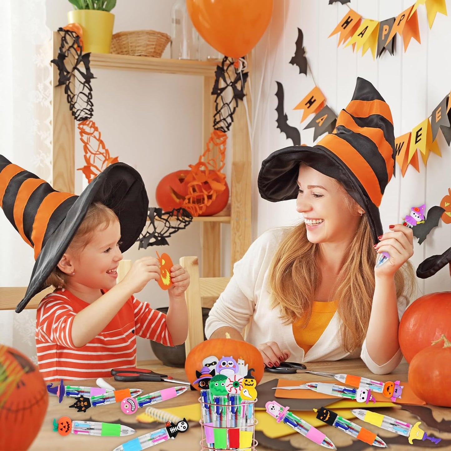 32Pcs Mini Multicolor Pens in One 4-in-1 Cute Pens Bulk for Kids, Ballpoint Pen for Birthdays and Children's Parties, Fun Gifts Assorted Ink Kawaii Pen(Halloween)