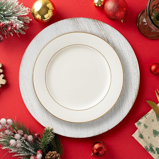 13" Antique White Charger Plates, Round Charger for Dinner Plates, Farmhouse Plate Chargers, Rustic Table Chargers for Parties, Family Dinners, 6Pcs