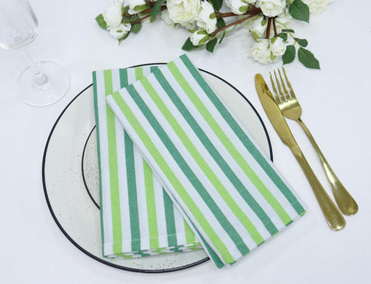 PurpleEssences Plain Striped Cloth Napkins - Set of 12-100% Cotton - 18 x 18 Inch - Fall Thanksgiving - Perfect Everyday Use Dinner Napkin - St Patricks Green