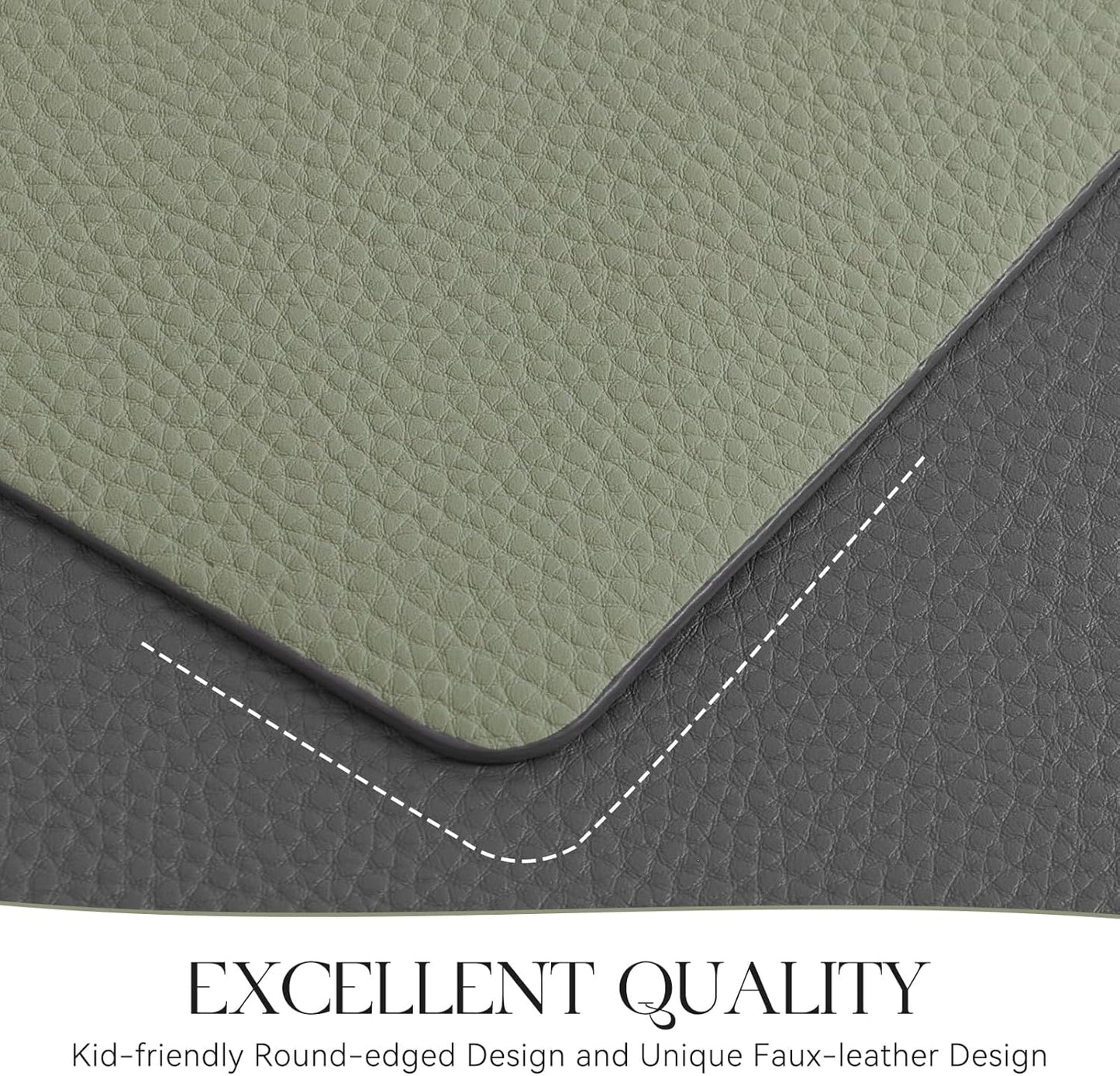 MOSAYT Vinyl Placemats Set of 8, Heat Resistant Place Mats 100% Waterproof Washable & Wipeable Faux Leather Reversible Table Mats for Kitchen Dining Party Outdoor, 12" x 17", Light Grey/Sage Green