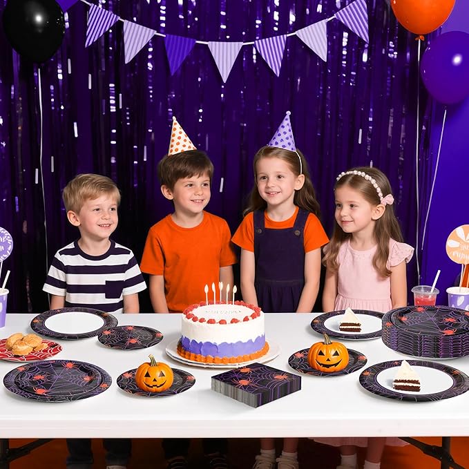 75pcs Spider Party Supplies - Disposable Spider Web Paper Plates & Napkins (25pcs 9" & 7" Plates, 25pcs Napkins) for Birthdays, Halloween, Birthday, and Parties Decoration
