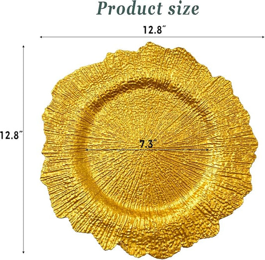 Gold Charger Plates Set of 15/50, Reef Plate Chargers for Dinner Plate, Round Plastic Table Chargers for Thanksgiving, Christmas (50)