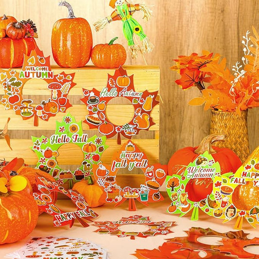Jetec 48 Packs Thanksgiving Fall Picture Frame Craft Kits Maple Leaf Shape DIY Photo Frame with Stickers Make Your Own Picture Craft for Autumn Home Classroom Decor