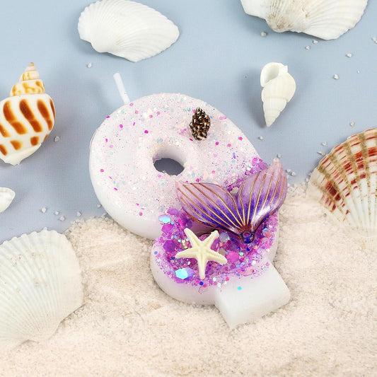 Purple Number 9 Candles Mermaid Birthday Candle 9th Birthday Cake Topper Cupcake Decorations for Girls and Women Party Decor Anniversary Celebrations Supplies Favors