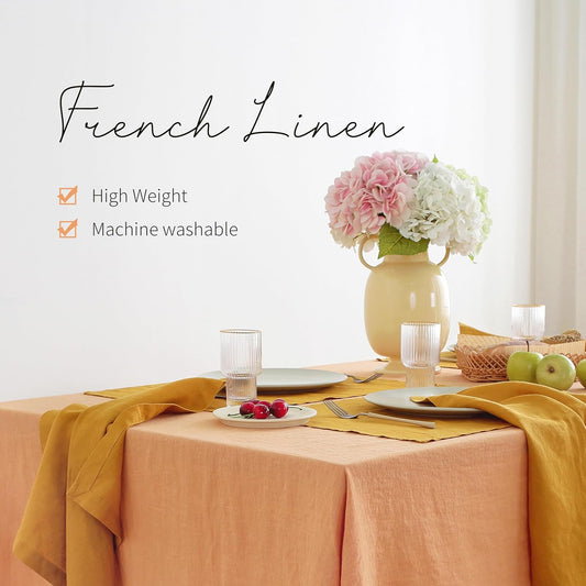 Linen World Vintage Tablecloths 60x90 Inch,100% French Linen Tablecloth,Classic Vintage Washed Table Cloths for Kitchen,Outdoor,Weddings,Decorative Thanksgiving Christmas,Pale Peach