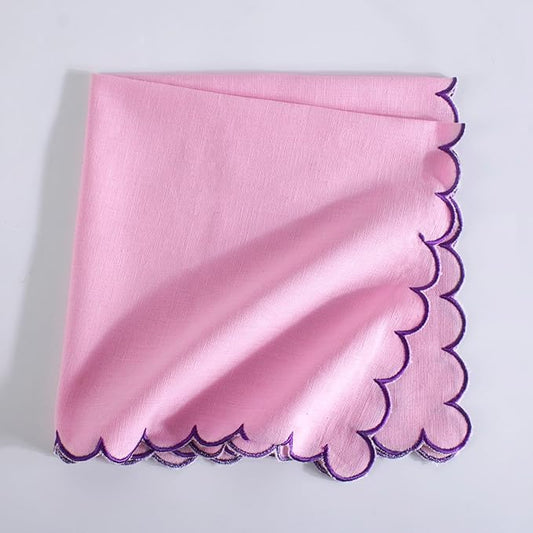FINGERCRAFT Cloth Napkins, Everyday Use Reversible Scallop Design, Premium Quality Cotton Linen Blend Napkin Set of 6 Perfect for Parties Dinners Weddings Easter Napkin Cloth 20x20 Inch Pastel Rose