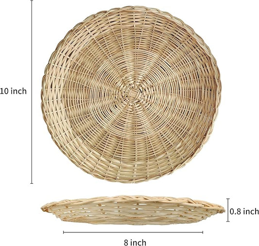 10in Handmade Wicker Paper Plate Holder, Heavy Duty Charger Plates for Dinner Plates, Set of 4 Reusable Bamboo Paper Plate Holders for Home Party Daily Dining Picnic