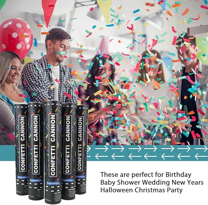 Biodegradable Confetti Cannon Party Poppers - 5 Pack Party Poppers Confetti Shooters for Birthday Graduation Wedding New Years Eve Celebration Office Prank, Large Confetti Cannon