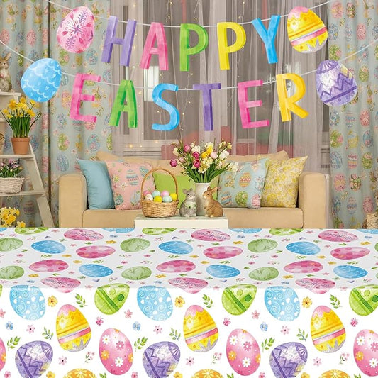 Happy Easter Decorations Banner - DIY Paper Eastesr Banners, Spring Watercolor Eggs Sign Garland Backdrop for 2026 Easter Indoor Outdoor Home Office Fireplace Wall Party Decor Supplies Favors Props