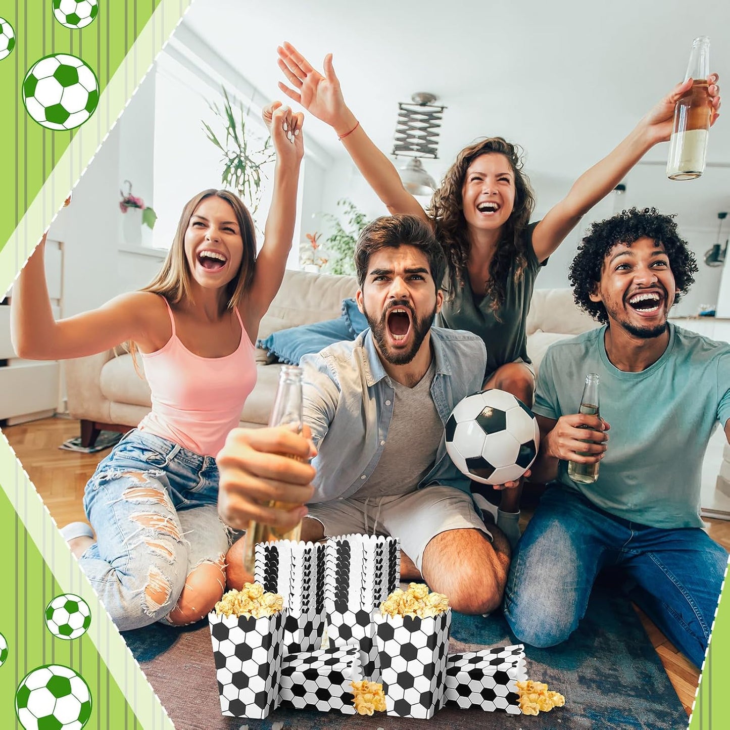 Funtery 24 Pcs Party Popcorn Boxes Popcorn Bags Buckets Container Holder Sport Party Favors for Sport Supplies Decorations(Soccer)