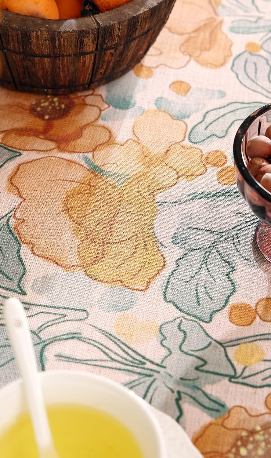 Vintage Linen Round Tablecloth,Italian Orange Floral Soft and Wrinkle Free Tablecloths,Decorative Table Cover for Kitchen,Dining,Tea Party,Home,Christmas,Diameter 67"-Positano