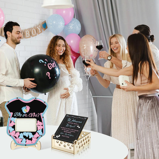 Wenqik 63 Pcs Gender Reveal Baby Shower Guest Book Alternatives Set Baby Shower Decorations with Photo Frame Sonogram Frame Keepsake 60 Wood Slices Guest Book for Birthday