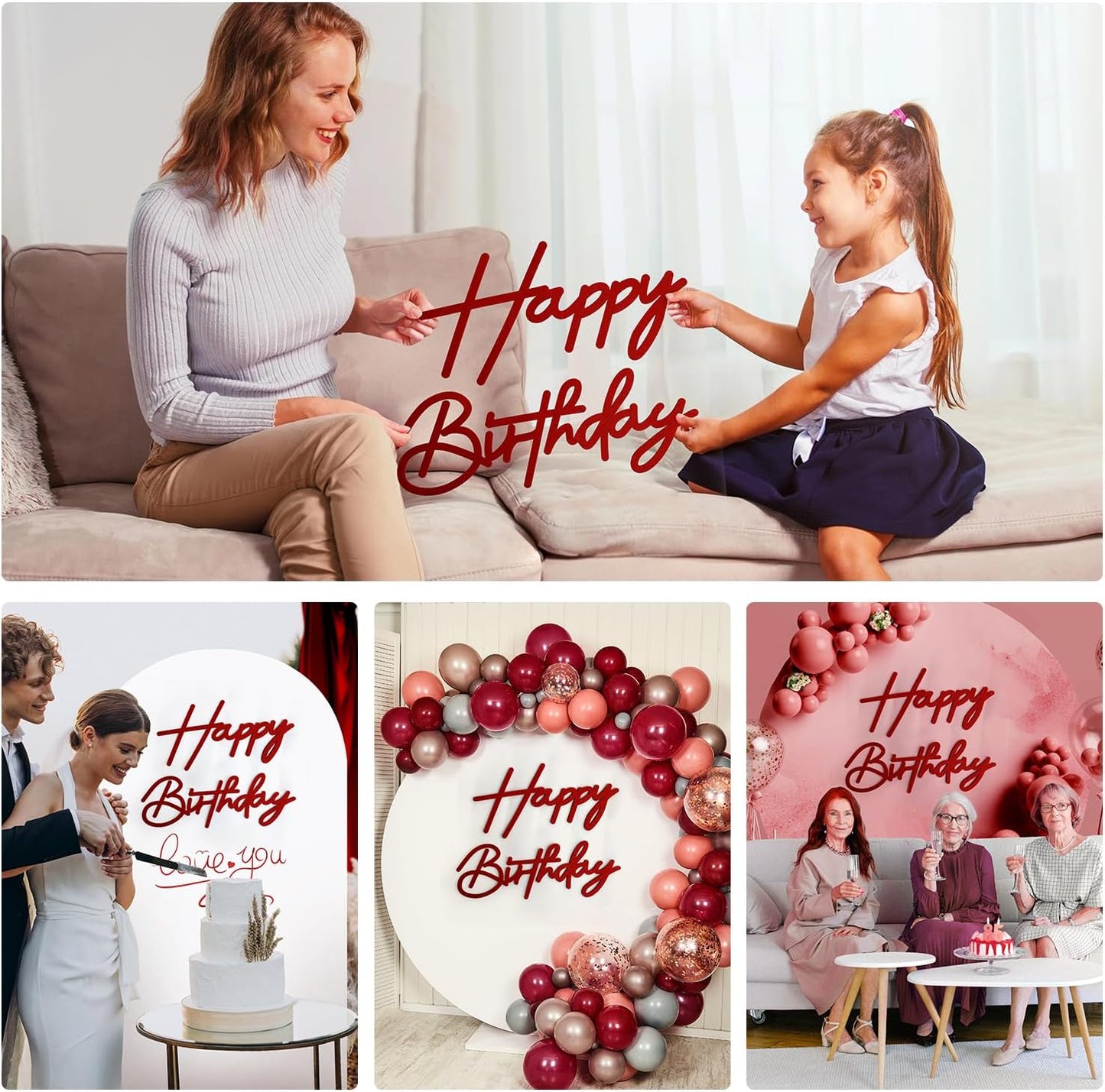 Red Happy Birthday Sign for Backdrop - Felt Happy Birthday Letters for Balloon Arch Party Wall Decor Large Happy Birthday Signs for Boys Girls Women Party Baby Shower Decorations