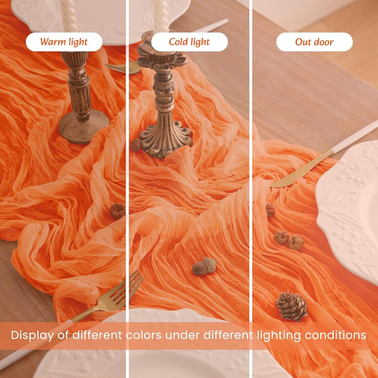 16Pack Orange Table Runner 10FT Cheesecloth Table Runner 35x120Inch Long Boho Cheese Cloth Table Runners Rustic Gauze Table Runners for Party Wedding Bridal Shower Baby Shower Decorations