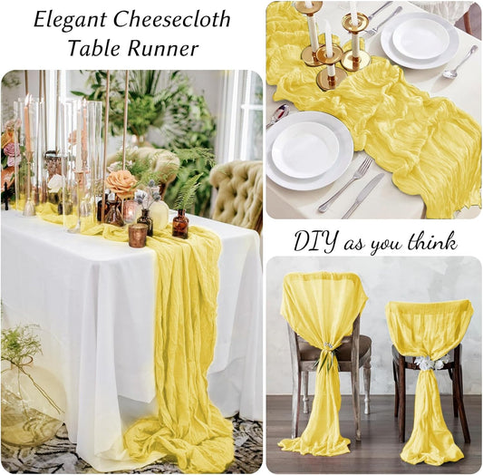 12 Pack Light Yellow Table Runner 10FT Cheesecloth Table Runner 21 x 120 inch Boho Gauze Cheese Cloth Table Runner Rustic Sheer Table Runner for Party Wedding Bridal Baby Shower Birthday Table Decor