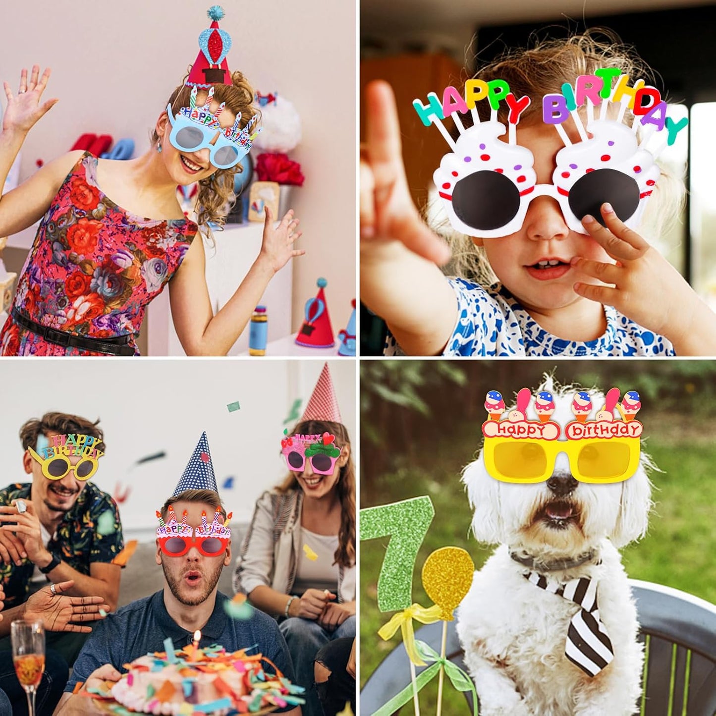 16 Pairs Happy Birthday Sunglasses Funny Photo Props Sunglasses Happy Birthday Party Novelty Sunglasses Sweet Cream Cake Glasses for Adults Birthday Party Favors
