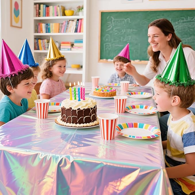 Childom 3 Pack Iridescent Tablecloth,54" x 108" Birthday Party Tablecloths Iridescence Plastic Disposable Table Covers Iridescent Party Decorations,Plastic Tablecloth for Buffet Table,Birthday Decors