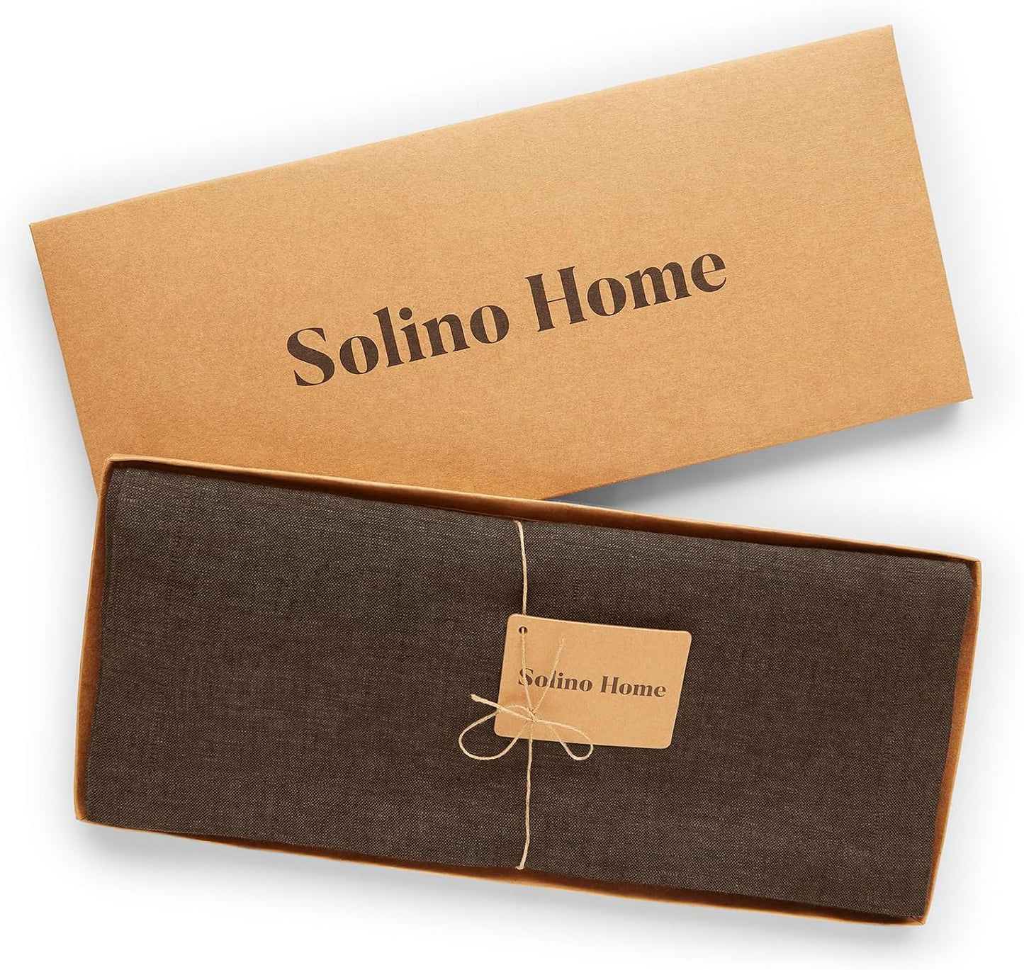 Solino Home Linen Table Runner 36 Inches - 100% Pure Linen Chambray Brown Table Runner 14 x 36 Inch Ideal for Dresser and Coffee Tables - Fall, Autumn, Thanksgiving - Athena
