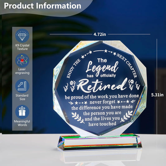 The Legend Has Retired Crystal Plaque Gifts for Women Men, Boss Appreciation Gift Idea for Leader's Day, Desk Office Home Decor inspirational gifts for men