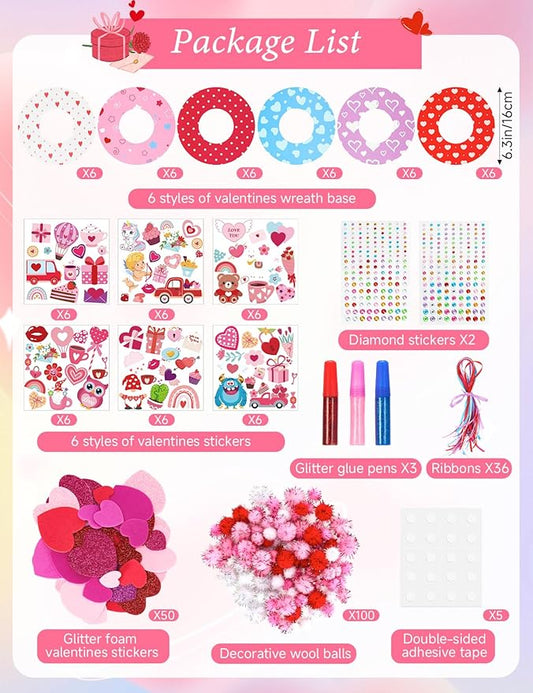 36 Sets Mother's Day Crafts - DIY Wreath Craft Kits with Foam Heart- Craft Ornaments, Party Decorations, Perfect for Craft Activities