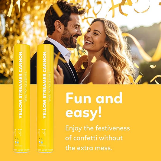 2 Pack Streamer Cannon Confetti Poppers | Biodegradable Yellow Confetti | TUR Party Supplies | Launches Up to 25ft | Giant (12 in) | Party Poppers for Graduation, Birthdays, Weddings, and Memorial Day