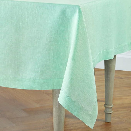Solino Home Linen Tablecloth 60 x 90 Inch - 100% Pure Linen Chambray Aqua Table Cloth for Rectangle Tables - Athena, Machine Washable Tablecloth for Winter, Spring, Easter
