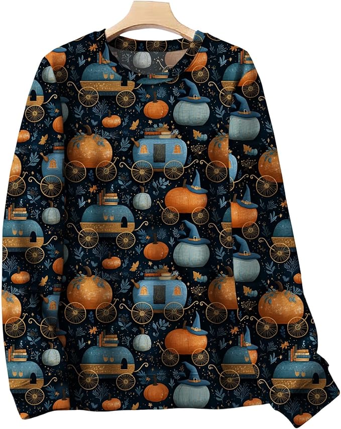 LIZALIG Pullover Cute Sweatshirt Orange Skeleton Fall Festive FunWomens Design Bat Holiday Party Outings Pumpkin Print