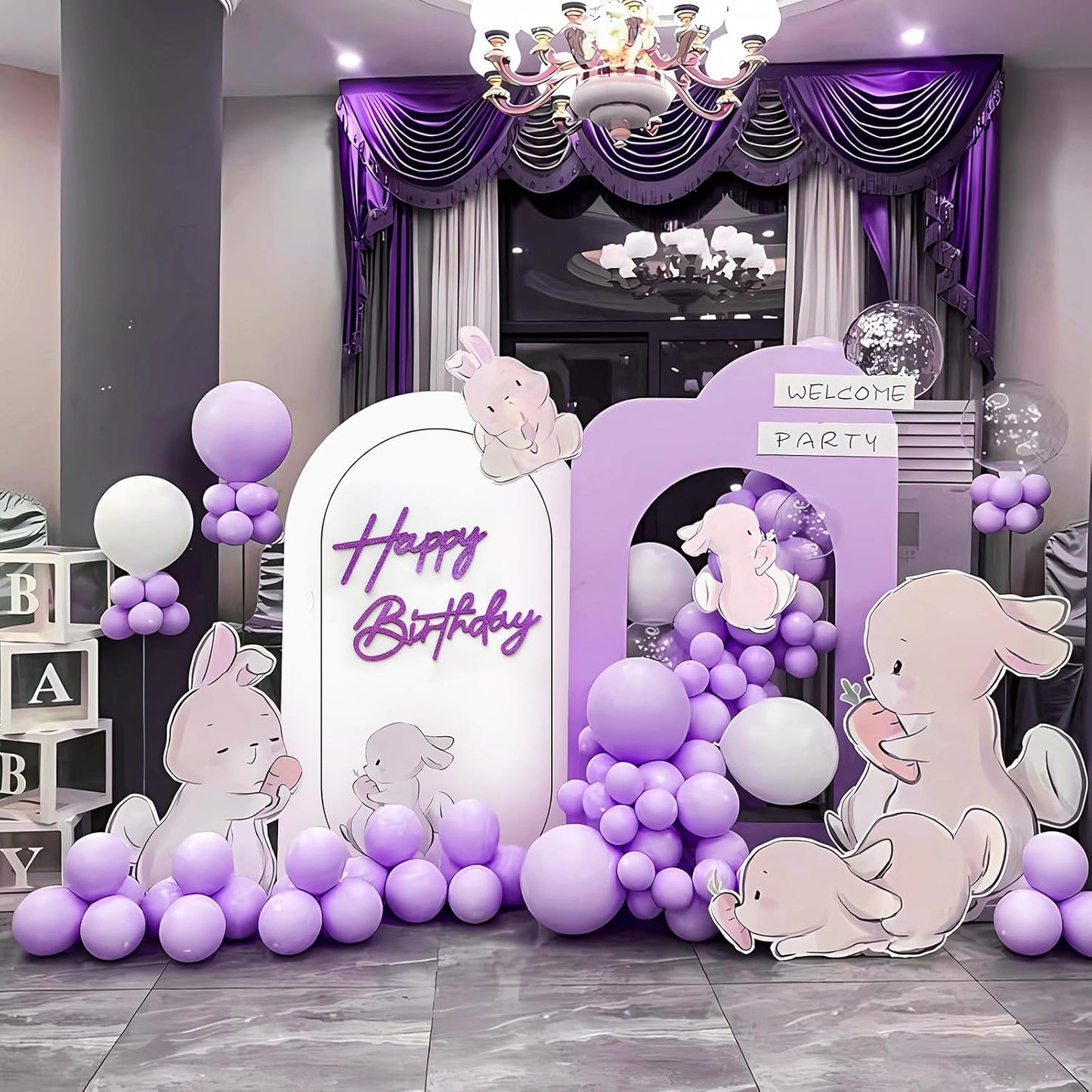 Purple Happy Birthday Sign for Backdrop - Glitter Purple Happy Birthday Letters Felt Sign Remove for Balloon Arch Party Balloon Arch Backdrop Decorations for Birthday Party Baby Shower