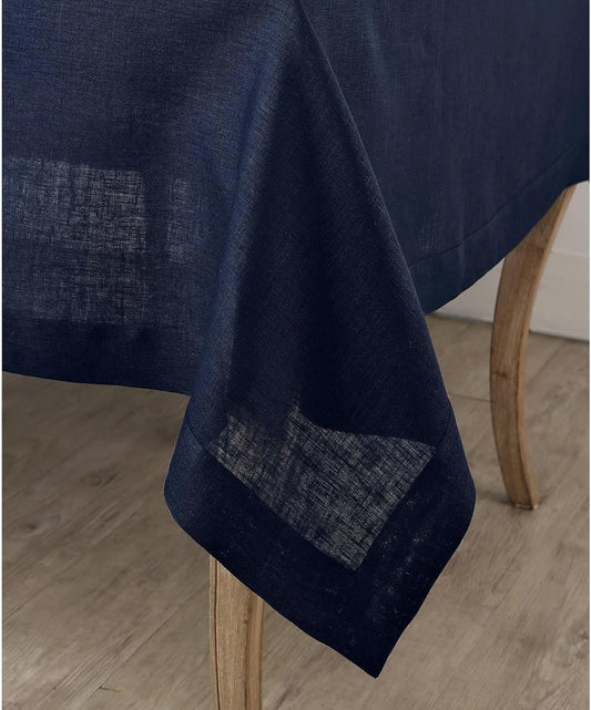 Solino Home Linen Navy Blue Tablecloth 60 x 132 Inch - 100% Pure Linen Rectangular Tablecloth - Machine Washable Table Cloth for Fall, Autumn, Thanksgiving, Christmas - Fete