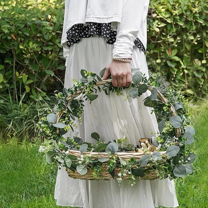 8 Pack Eucalyptus Garland, Faux Plant Artificial Greenery Garland with White Flowers 5.9Ft Eucalyptus Vine Table Centerpiece Decor Fake Vines for Home Mantle Party Wedding Decor Indoor/Outdoor