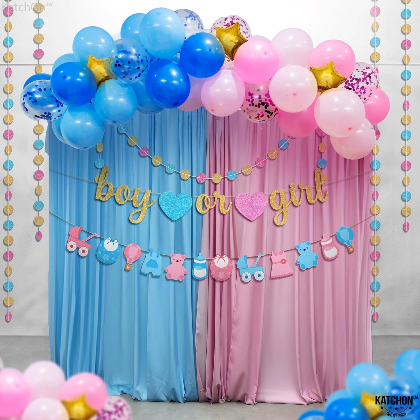 KatchOn, Gender Reveal Decorations Kit - Pack of 40, No DIY | Boy or Girl Gender Reveal Banner | Boy or Girl Baby Shower Decorations | Blue and Pink Gender Reveal Balloon Arch Kit | Boy or Girl Sign
