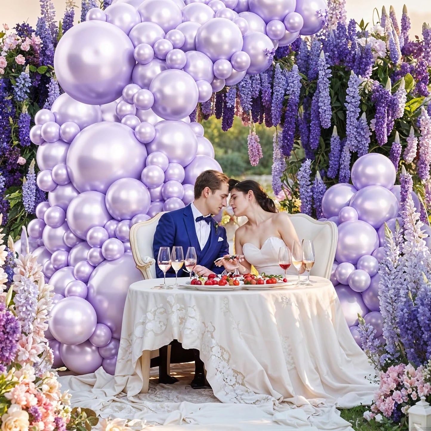 Double Stuffed Pearl Purple Balloons Different Size 60 Pcs 5/10/12/18 Inch Light Purple Balloons Garland Arch kit for Wedding Bridal Shower Anniversary Birthday Engagement Decor