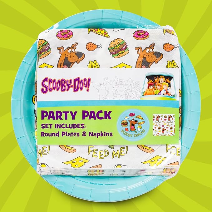Silver Buffalo Scooby Doo Scooby Snacks 32 Pack Partyware Disposable Paper Plates and Napkins