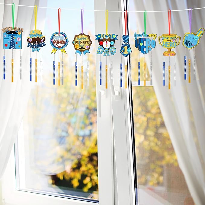 DoubleFill 30 Pack Father’s Day Wind Chime Craft Kit, DIY Paintable Wooden Wind Chimes with Tubes, Make Your Own Hanging Art Ornaments for Dad Birthday Gifts Party Decorations