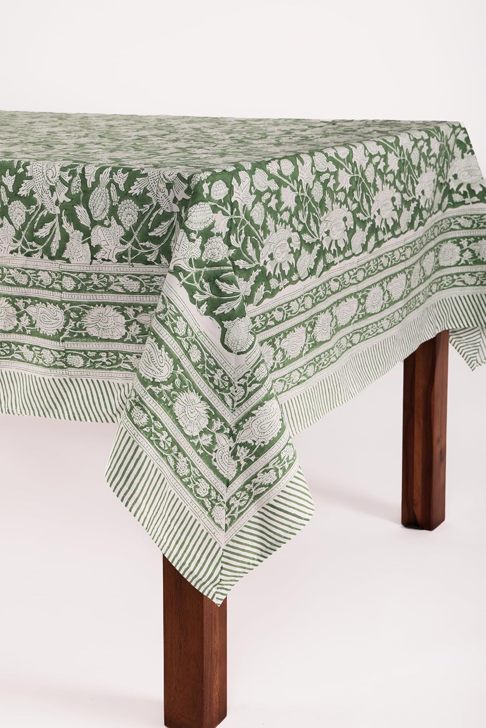 ATOSII Meraki Green 100% Cotton Fall Tablecloth, Handblock Print Rectangle Table Cover for Kitchen Dining Linen I Parties, Thanksgiving, Christmas, Wedding, Table Cloth I 72 X 120 Inches I 10 Seater
