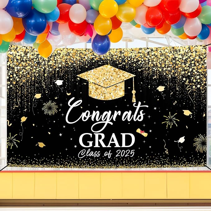 Large School Graduation Party Banner Decorations 72x44 Inch, Graduate Banner for Class of 2025 Ceremony Congratulations Grad School Prom Favors Party Supplies, Garden Flag Photography Background